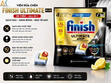 Viên rửa chén Finish Ultimate Plus 85 Viên – Làm sạch chuyên sâu, đánh bay vết bẩn cứng đầu